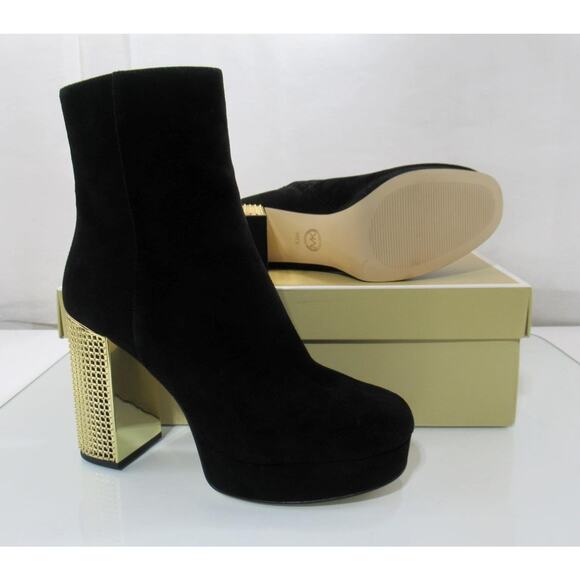 Michael Kors Maxine Block Heel Platform Bootie Zip Suede Black Size 8.5 - Picture 9 of 10